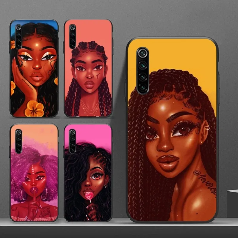 African Melanin Poppin Fashion Sexy Black Girls For Realme GT 2 9i 8i 7i Pro X50 X2 C35 C21 C20 C11 C3 Black Phone Case Cover