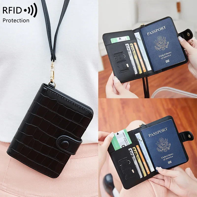 Passport Holder Passport Holder with Neck Lanyard Card Holders Travel Passport Cover RFID Blocking Wallet for Men and Women