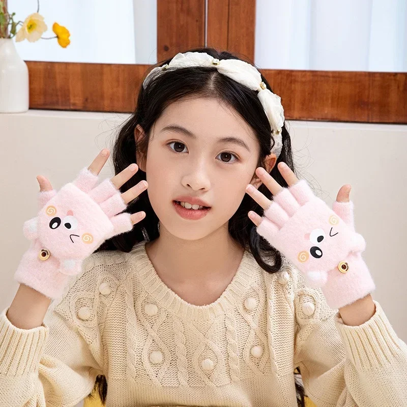 Winter Warm Children Mittens Cute Girls Baby Five Fingers Breathable Cartoon Gloves Boys Flip Gloves Kids Accessories 3-12Y winter gloves baby mittens