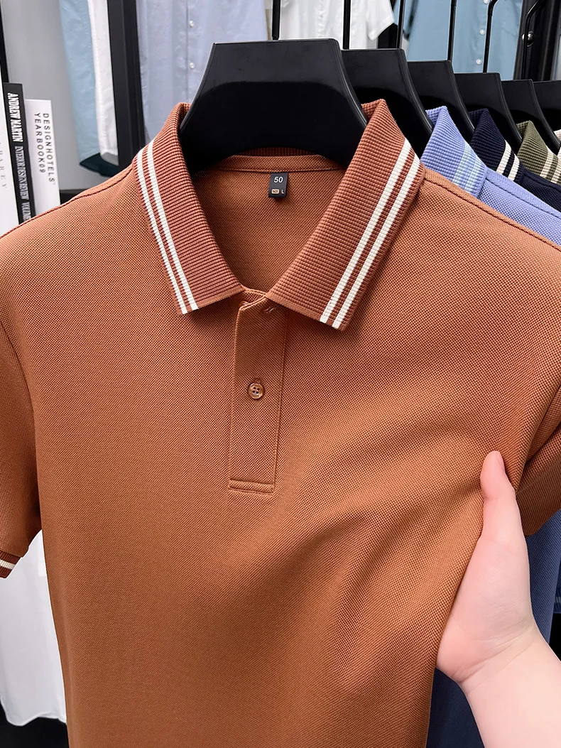 100% pure cotton men's short sleeve polo shirt high-quality fashion soft comfort striped decoration summer casual T-shirt top 24 S4df1c699080744118cebac30915b2fa1u