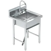 Freestanding Single Bowl Laundry Sink with Hot and Cold Water Plumbing Stainless Steel Sink 1