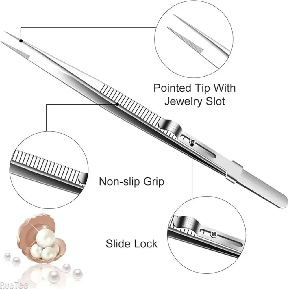 Tweezers Adjustable Stainless Steel Diamond Jewelry Clips Slide Lock Antistatic Tweezer Tool for Electronic Hand Tools with precision tweezers,tweezer tool,esd anti static tweezers