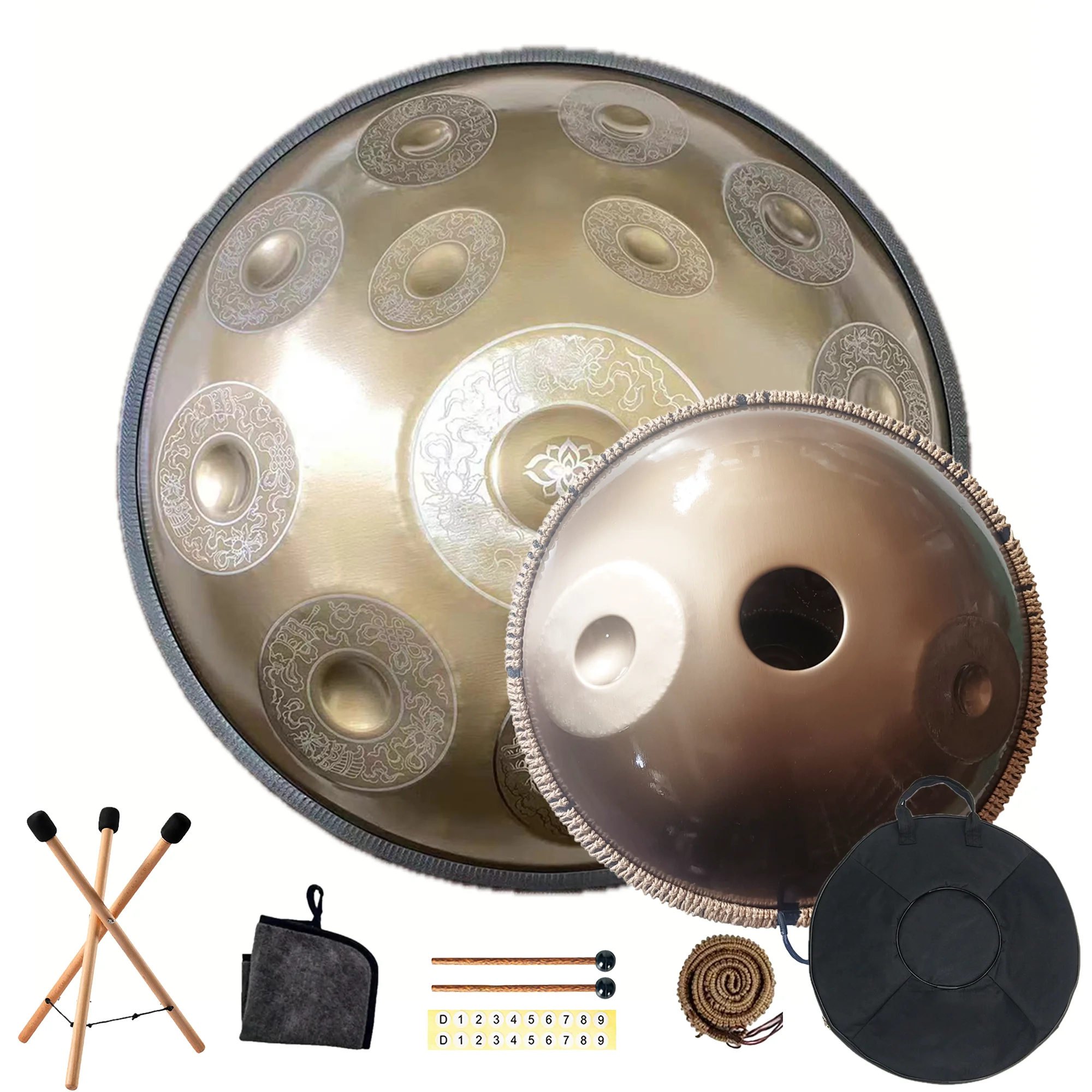 440/432Hz 12/10/9 Notes 22inch Carve Golden Handpan Drum D Minor