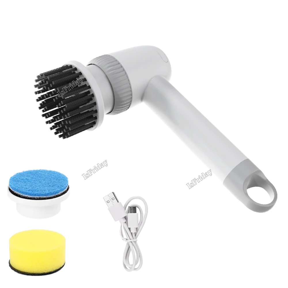 AUSUKY Handheld Cordless Electric Dish Scrubber Brush Power Bathroom Tile  Floor Shower Kitchen Cleaner, White, 25cm