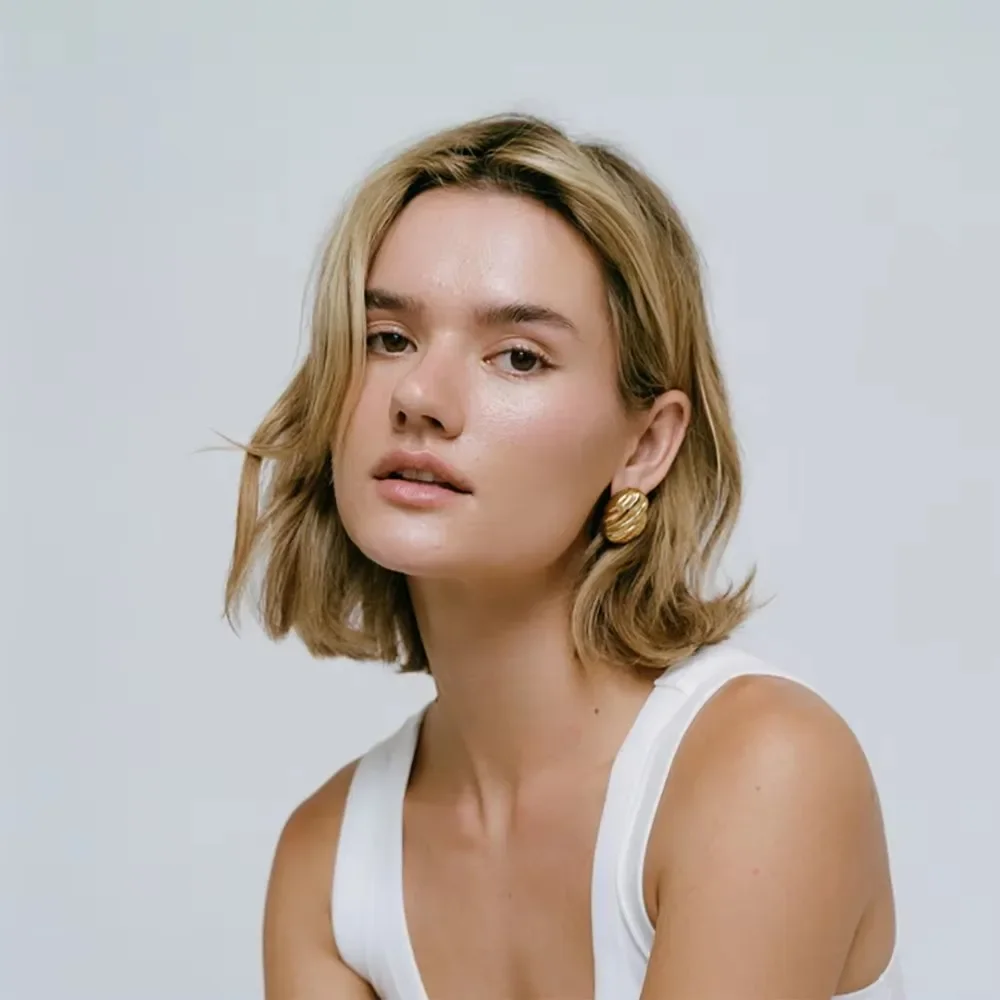 Premium Stainless Steel Striped Texture Earrings Three Layer Metal Knot Geometric Wing Hemispheres Stud Lightweight Jewelry Gift