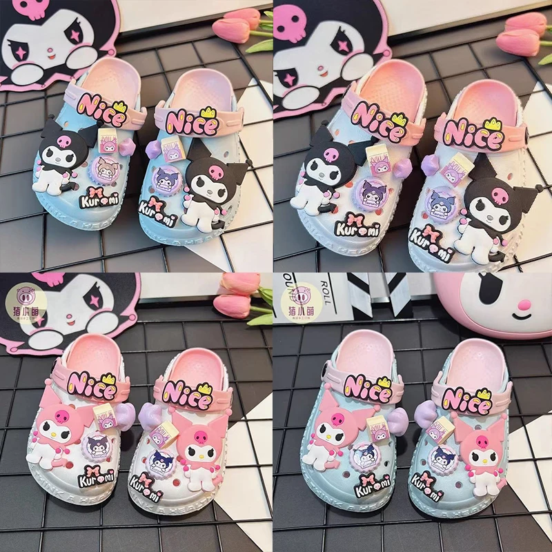 새로운 산리오 아동 슬리퍼 귀여운 헬로키티 카와이 남아 여아 여름 논슬립 에바 홀 쿠로미 슈즈 비치 샌들 가든 슈즈 선물