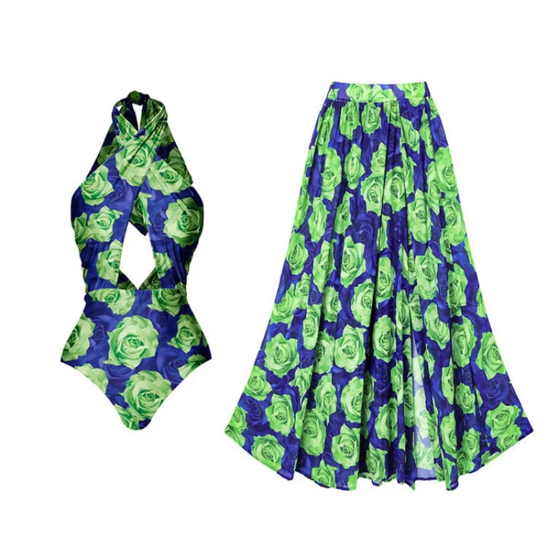 Covered Belly Sexy2024New Swimsuit Women's Wholesale Slim Beach Skirt Two-Piece Set