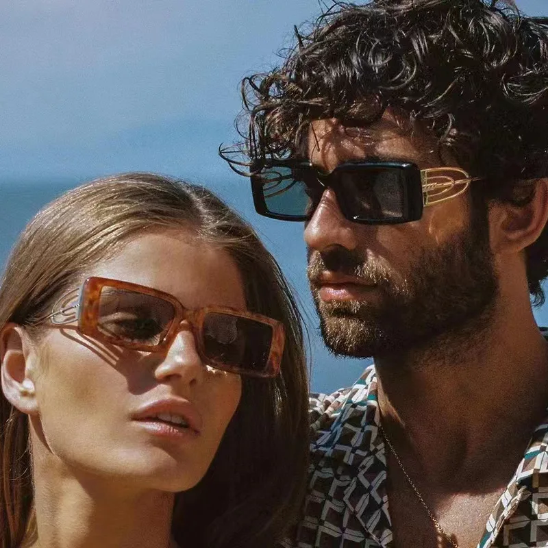 New retro trend sunglasses Metal European and American fashion square frame sunglasses men and women casual sunglasses