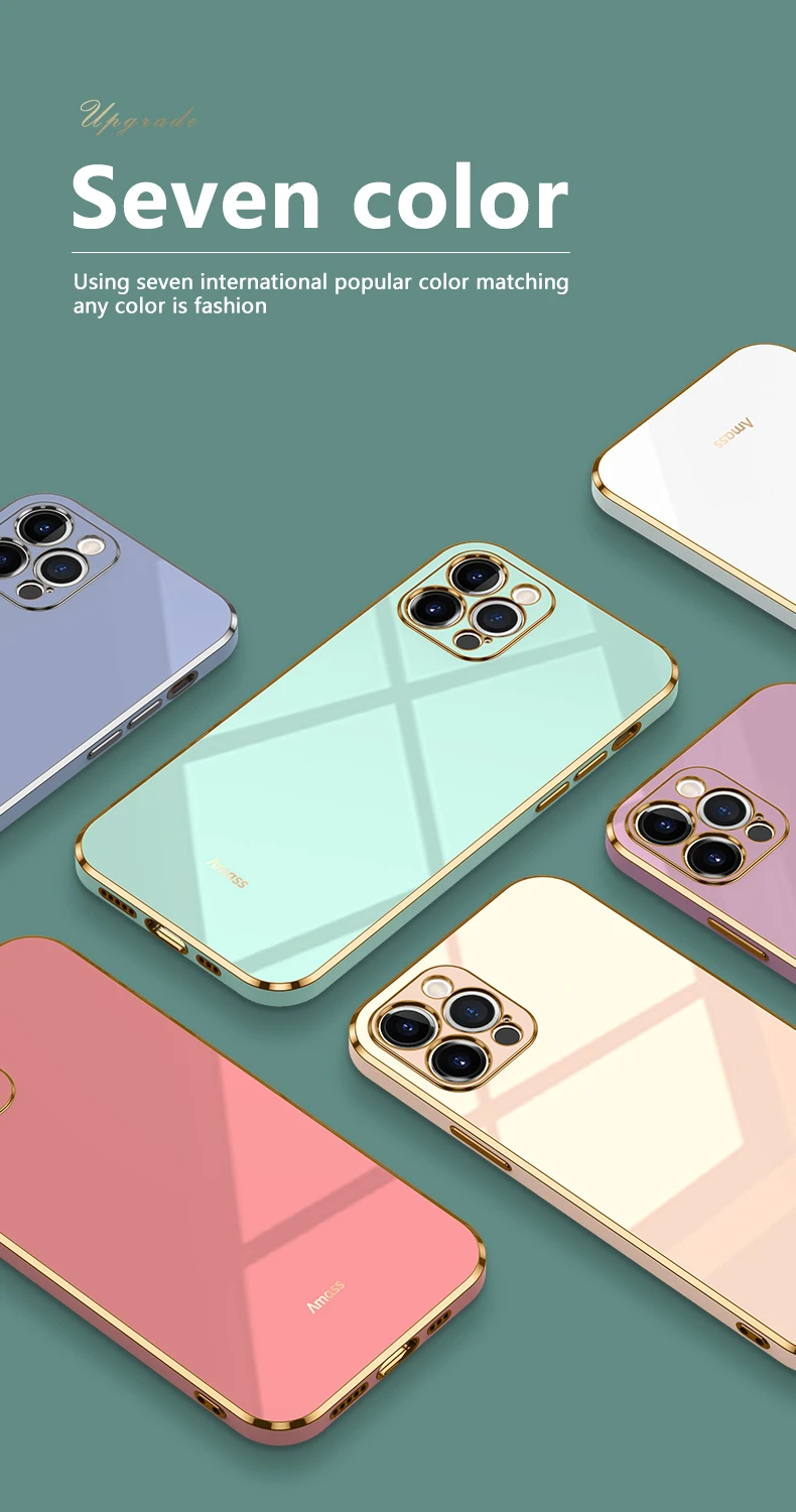 Custodia per telefono con bordo placcato quadrato per IPhone 15 11 12 13 14 Pro Max Mini Plus Custodia protettiva morbida in silicone tinta unita_voghion.com