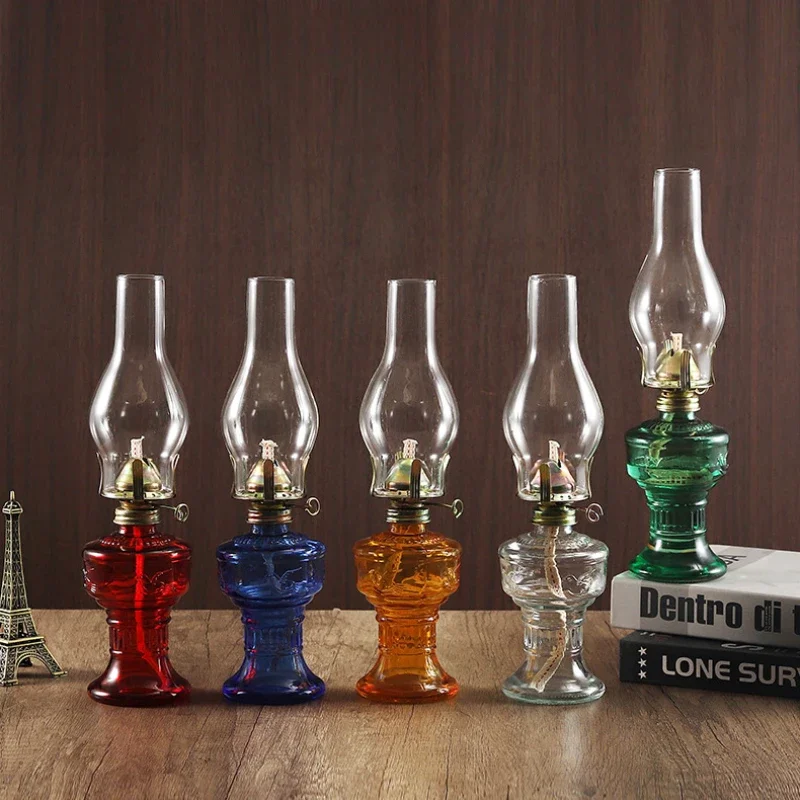 Rustic Oil Lamp Lantern Vintage Glass Kerosene Lamp Chamber Oil Lamps for Indoor Use Home Decor Lighting Oil Lantern
