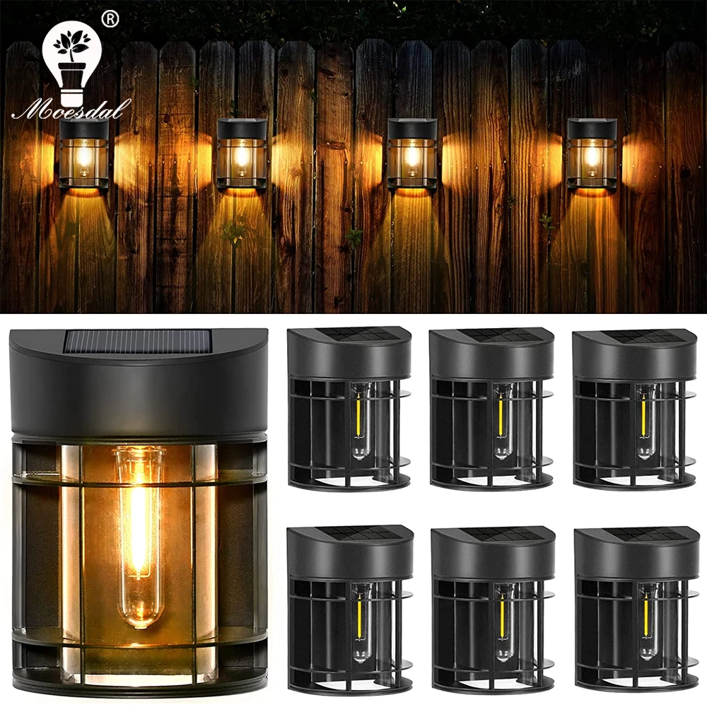 Solar Wall Light Outdoor Waterproof Deck Light LED Tungsten Bulb 3000K Retro Decorative Fence Light for Courtyard Porch Driveway solar wall light outdoor waterproof deck light led tungsten bulb 3000k retro decorative fence light for courtyard porch driveway