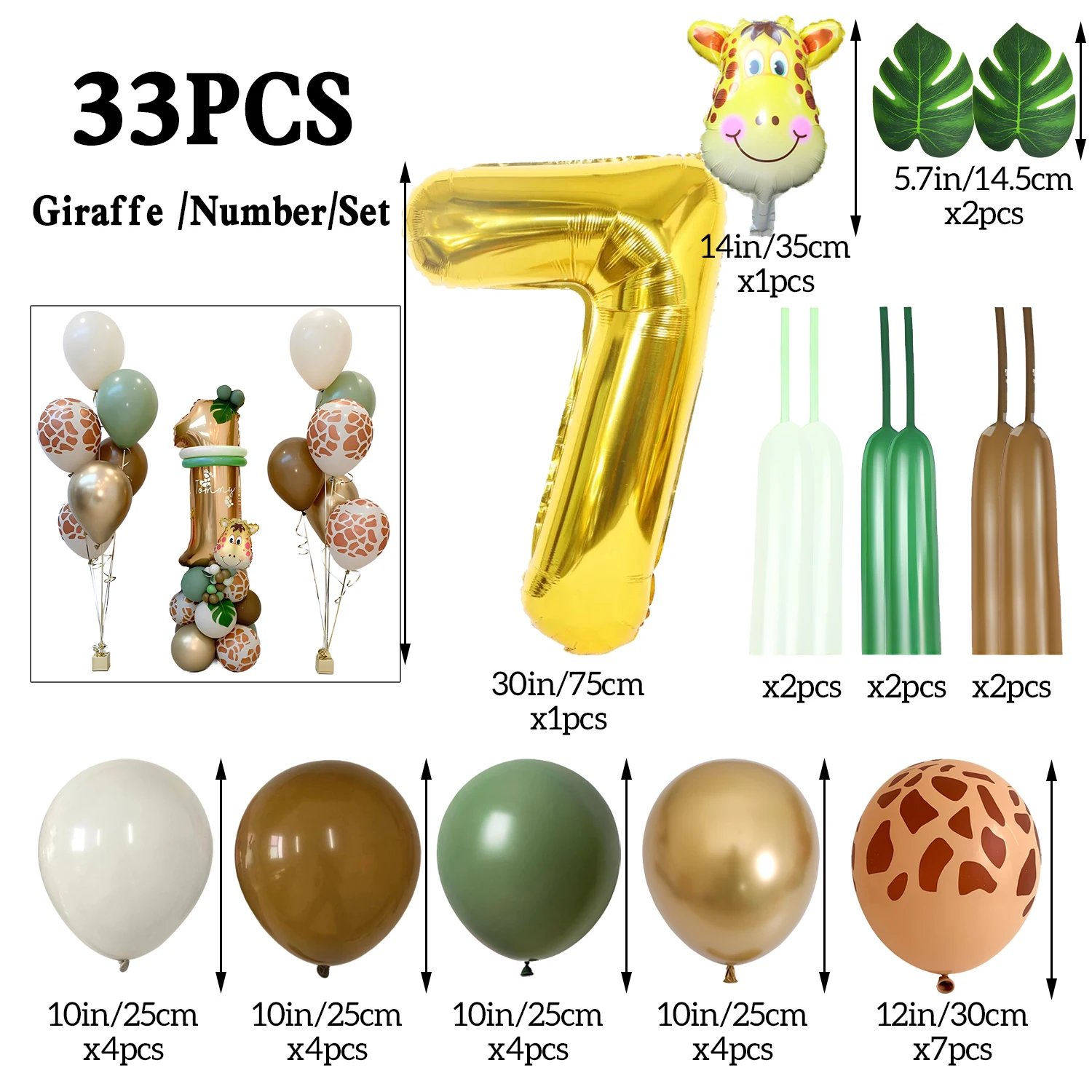 33 Stück grüne Dschungel Giraffe Ballon Geburtstag Party Dekoration Ballon Geburtstag Party Alter Zahlen 1-9 Ballon – Detail 9