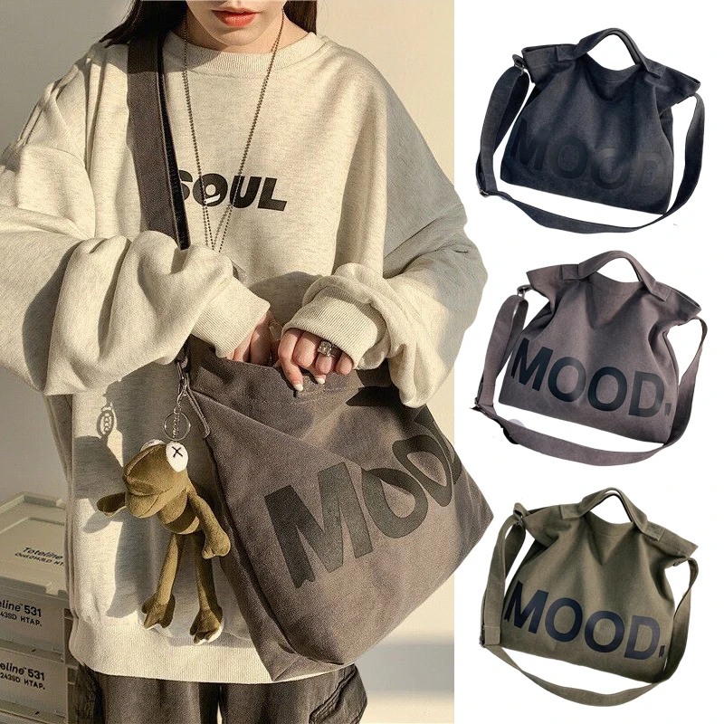 

Unisex Adjustable Crossbody Bag Letters Solid Color Printed Canvas Casual Large Capacity Canvas Shoulder Schoolbag Messenger