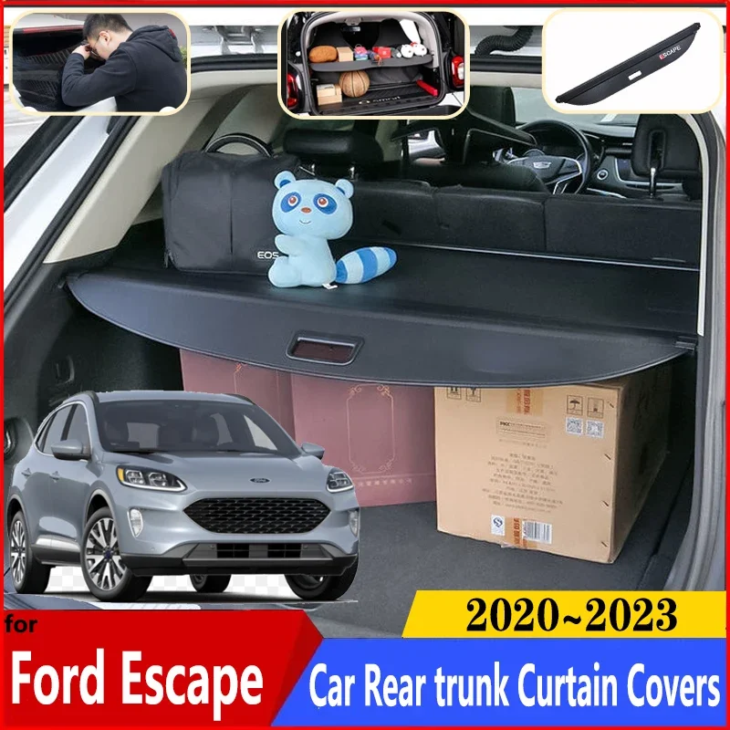 Car Trunk Curtain For Ford Escape Accessories Kuga 2020~2023 2022 Car Trunk Luggage Curtain Cargo Shield Retractable Accessories