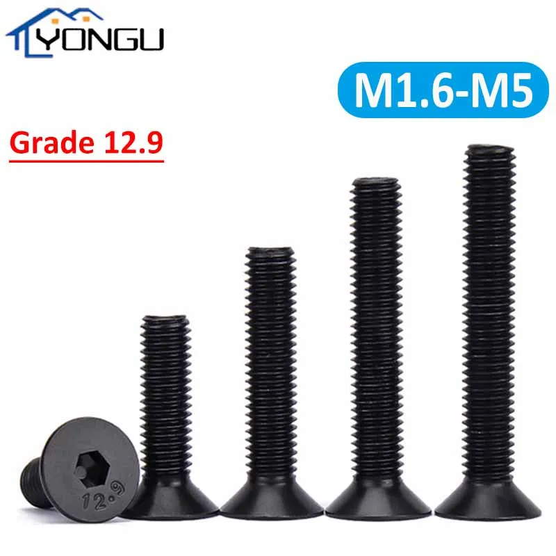 

M1.6 M2 M2.5 M3 M4 M5 Black Grade 12.9 Steel Hexagon Hex Socket Countersunk Flat Head Screw Allen Bolts DIN7991