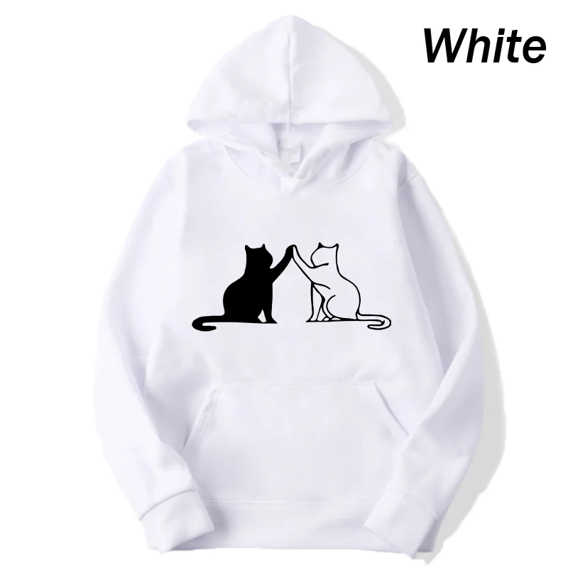 Cute Cat Printed Hoodies Spring Autumn Winter Long Sleeve Hooded Tops Casual Pullover Women Sweatshirt