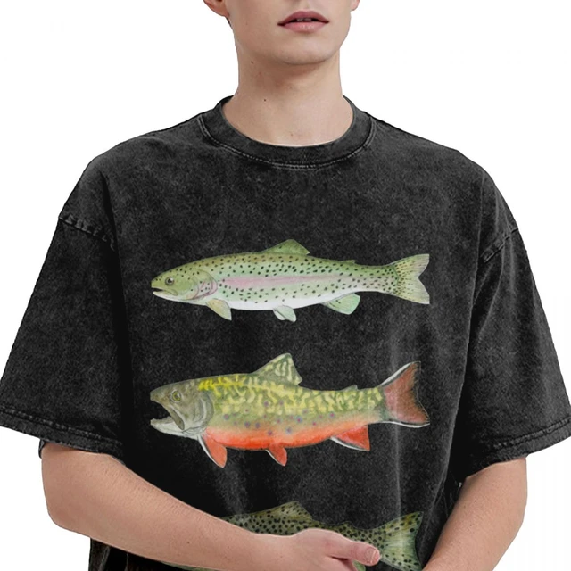 Brown Rainbow Trout Triad Washed T Shirt Streetwear Hip Hop T-Shirts  Fishing Fly Fishing Tee Shirt Men Women Cotton Harajuku - AliExpress