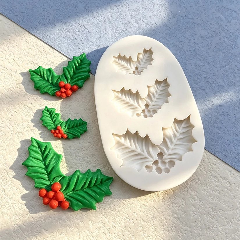 Holly Berry Christmas Silicone Cake Baking Mold Sugarcraft Chocolate Cupcake Mould Fondant Decorating Tools