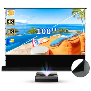 100" T-Prism Gain 0.85 Floor Rising Electric UST Projector Screen Ambient Light Rejecting Ultra Short Throw Projection Curtain