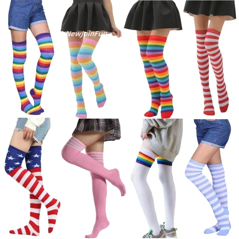 Frau Regenbogen Schwarz Weiß Gestreift Overknee Oberschenkel Hohe Gothic Strümpfe Süße Lolita Mädchen Cosplay Socken Halloween Weihnachten