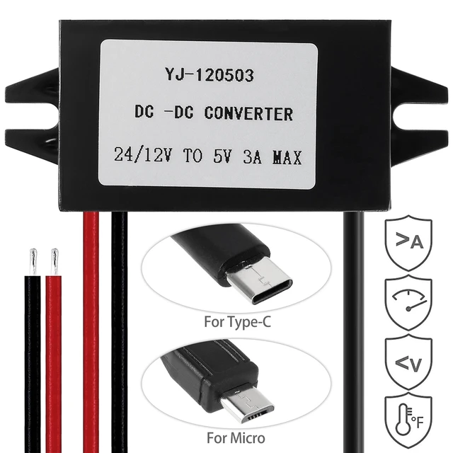 DC-DC Buck Converter Modul DC 12V/24V Zu 5V 3A 15W Step Down Modul  Wasserdicht