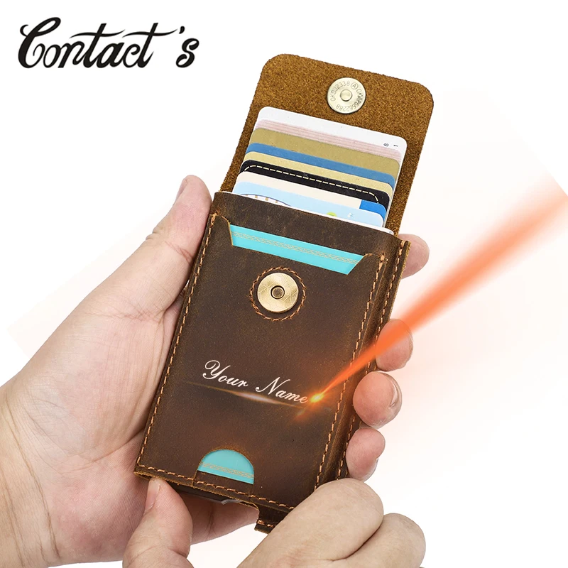 Leather Wallet Men Credit Card Holder Aluminum Box Genuine Leather Slim Wallet RFID Anti-theft