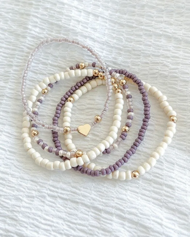 5PCS Bohemian Handmade Beaded Love Decoration Multi layer Elastic Bracelet