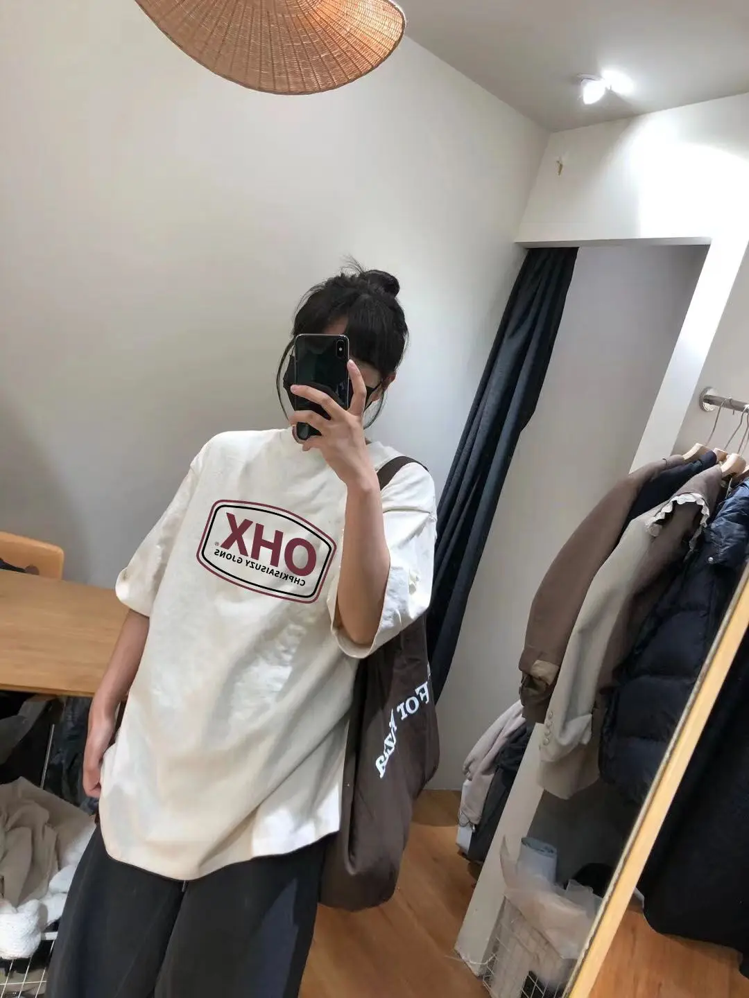 

Korean style Hong Kong style ins trend printed half-sleeved summer American loose retro casual simple versatile top for women