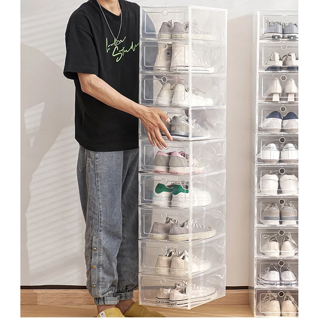 6pcs Plastic Shoe Box Stackable Foldable Shoe Organizer Drawer