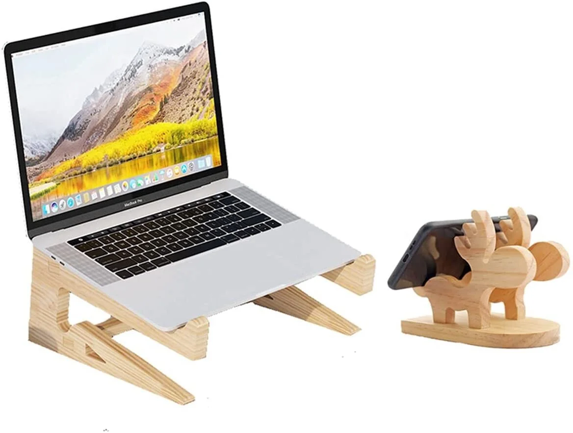 Solid Wood Laptop Stand, Small elk Solid Wood Phone Holder, Vert