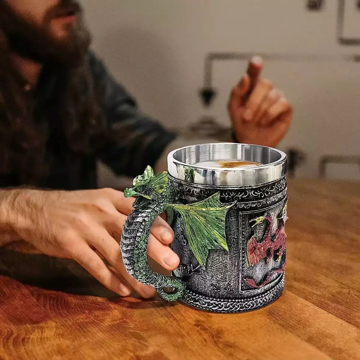 Creative Feilong Stainless Steel Mug Personalized Retro Beer Cup_voghion.com