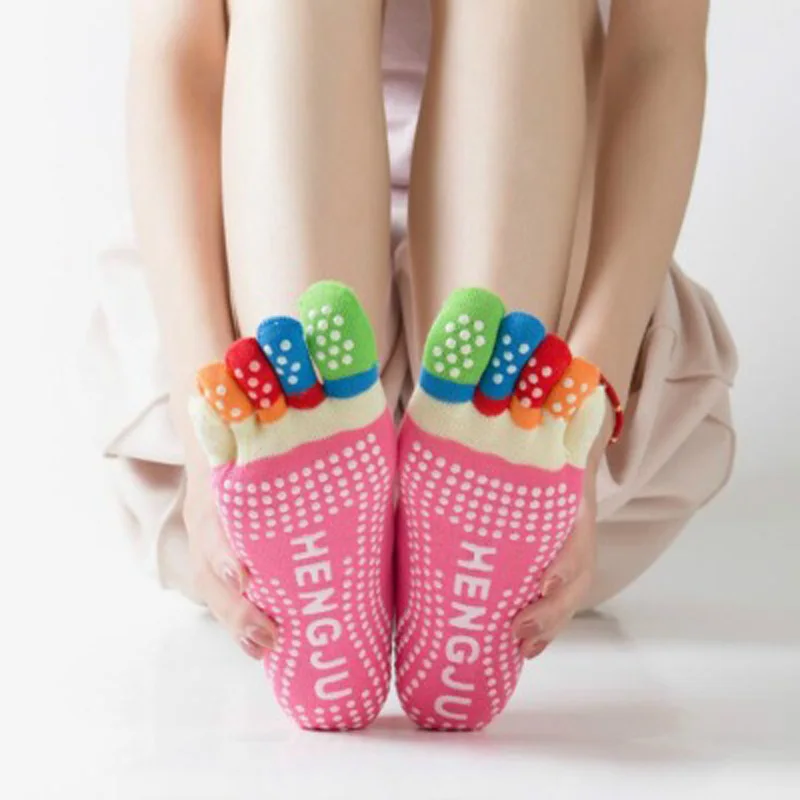 Women Sports Yoga Socks Cotton Anti Slip Toe Breathable Yoga Pilates rainbow workout yoga socks