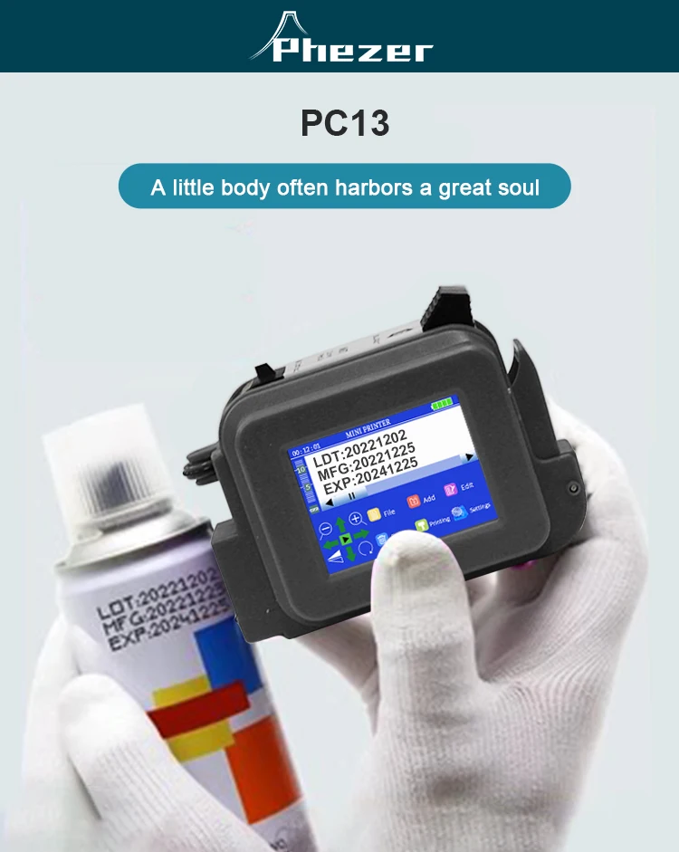 Black PC13Plus Mini Printer 28 Languages 12.7mm Portable Printer QR Bar Code Dat