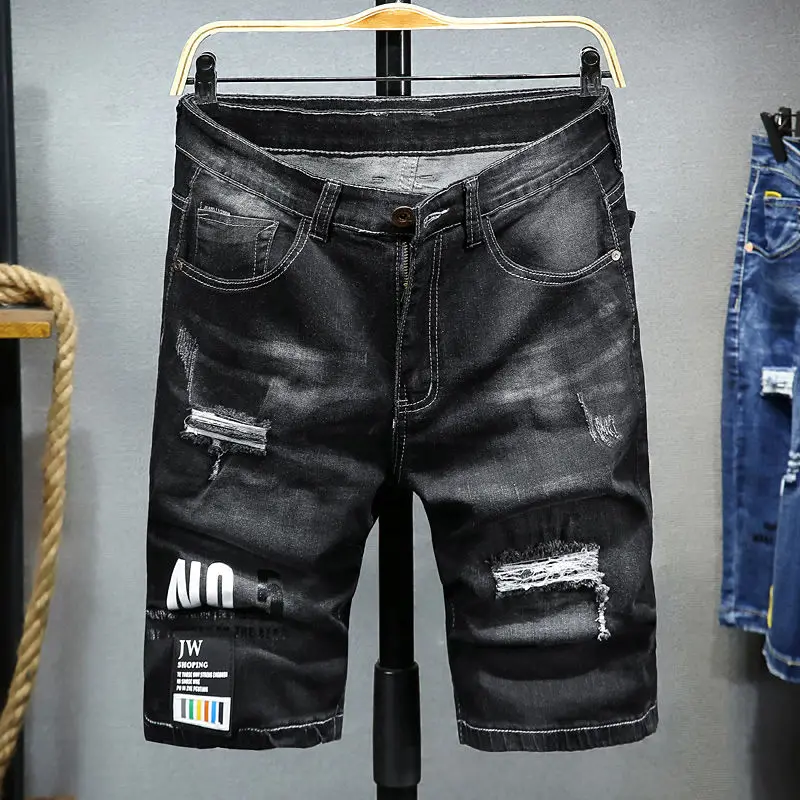 Men Jeans Ripped Shorts Summer Straight Casual Hip Hop