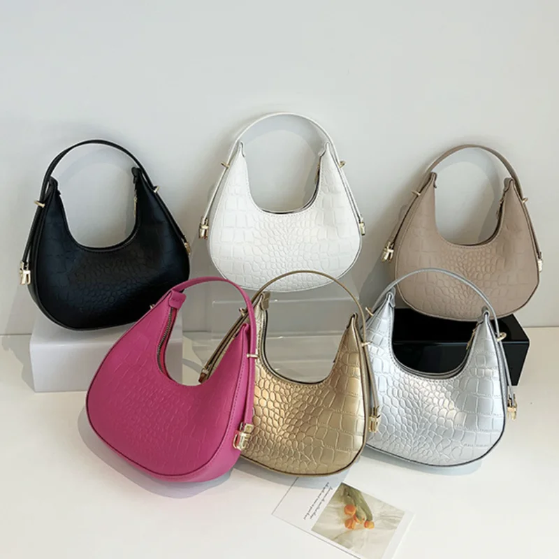 

2024 New Casual Armpit Bag For Women Fashionable Solid Color Stone Pattern Shoulder Bag Luxury Handbag Dumpling Bag