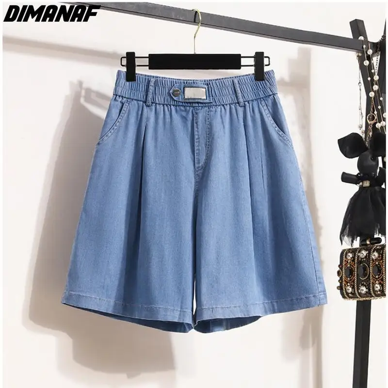 dimanaf-plus-size-2024-women-pants-summer-short-jeans-elastic-waist-denim-basic-blue-female-fashion-loose-pants-oversize