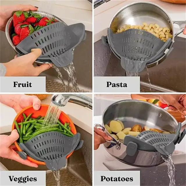 1pc Adjustable Silicone Clip-On Strainer for Pots, Pans, and Bowls - Handheld Drainer for Noodles, Pasta 2