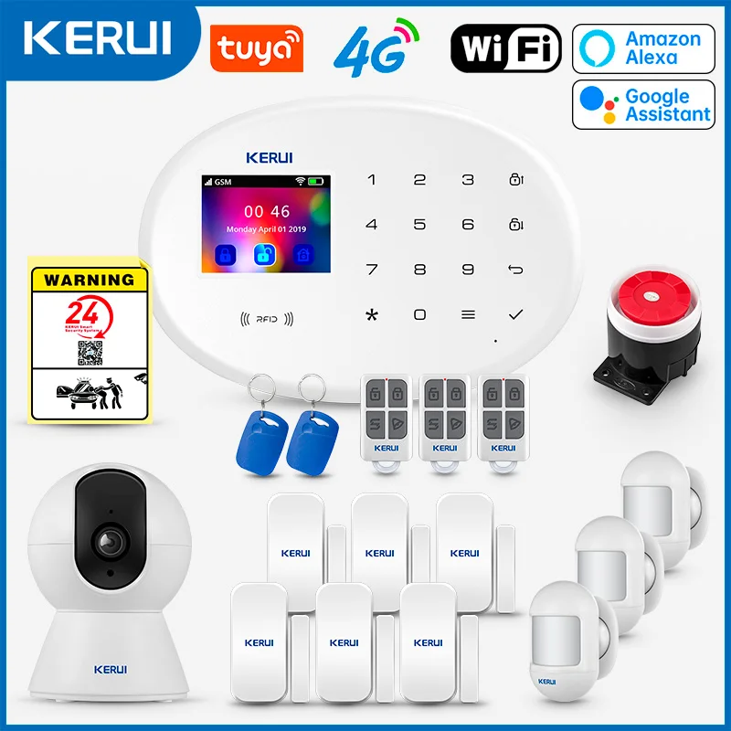 KERUI W204 4G GSM WIFI Alarm System 2.4inch Screen Tuya Smart Home Security Alarm Buglar RFID Wireless Motion Sensor Detector security system security alarm smart siren alarm