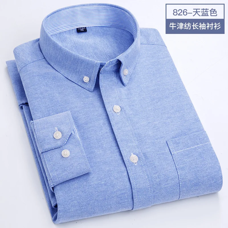 Men's Shirt Long Sleeve Spring Autumn Oxford Woven Cotton Free Ironing Business Leisure Slim Solid Color