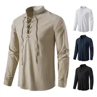 King Billion-T-shirt à manches longues en coton et lin pour hommes, chemises décontractées, chemise vintage, printemps, automne, taille américaine, col en chaîne de proximité 3