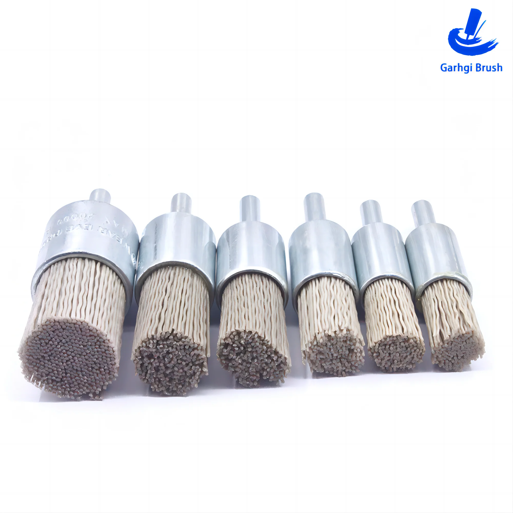 Aluminiumoxid-Schleif-Nylon-Endbürste, industrielles Elektrowerkzeug, Drahtreinigung, weichere Metallrostrückstände, Entfernung von Entgraten, Farbstreifen – Detail 9
