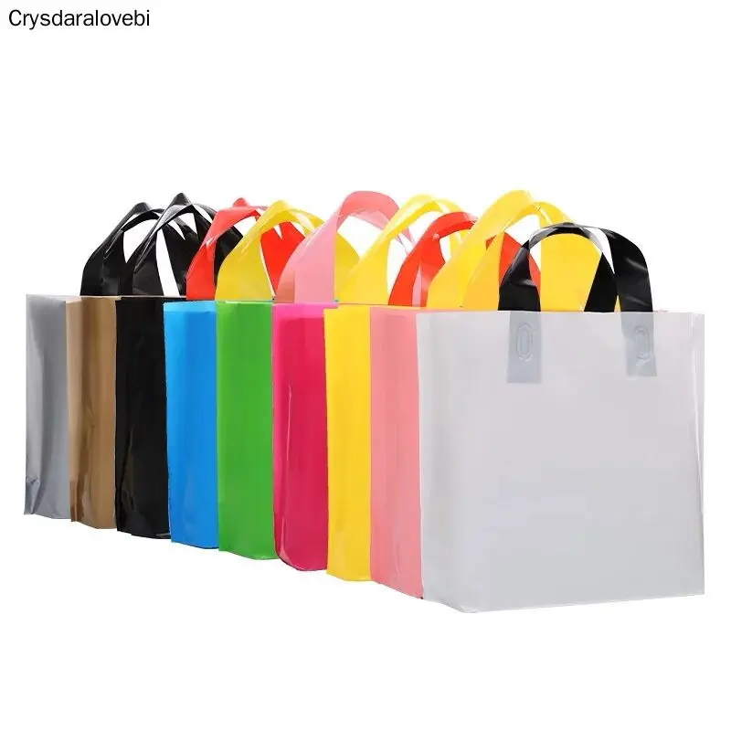 

5 sizes 100pcs Large Gift Packaging Bag,Boutique Cloth packing plastic gift bag with handle White blue purple shopping bag