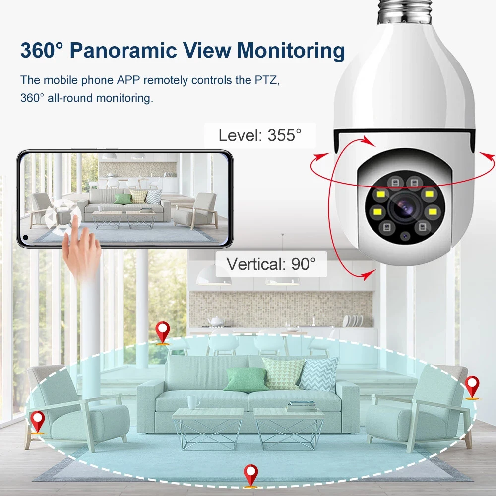 2MP 1080P Yoosee APP E27 Lamp Head Socket  360Degree Wireless PTZ  IP Camera AI Humanoid Detection  Intercom Baby Monitor