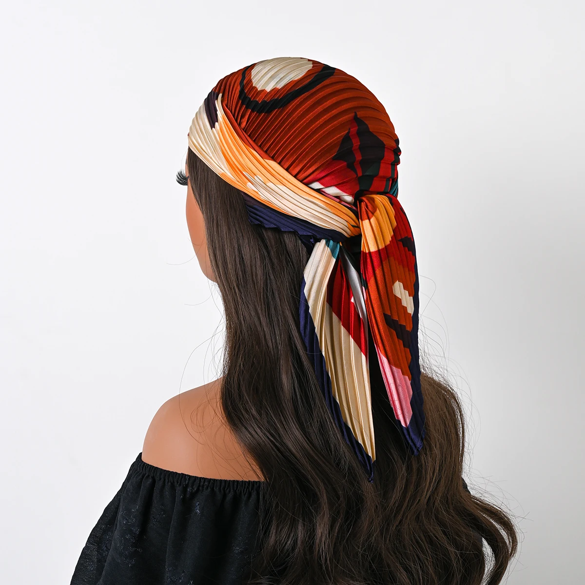 New Bohemian Style Floral Print Women’s Square Pleated Silk Scarf Satin Head Flower Design Sun protection Scarves Bandana Hijab