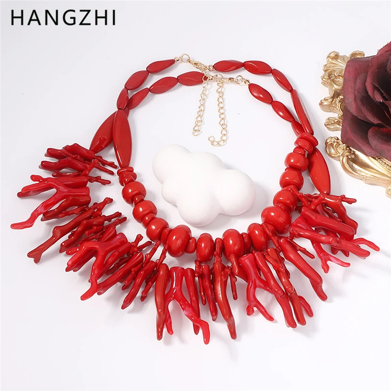 

HangZhi богемный красный коралловый бисер ручной работы Многослойное ожерелье крупные нестандартные фотообои ювелирные изделия для женщин Новинка