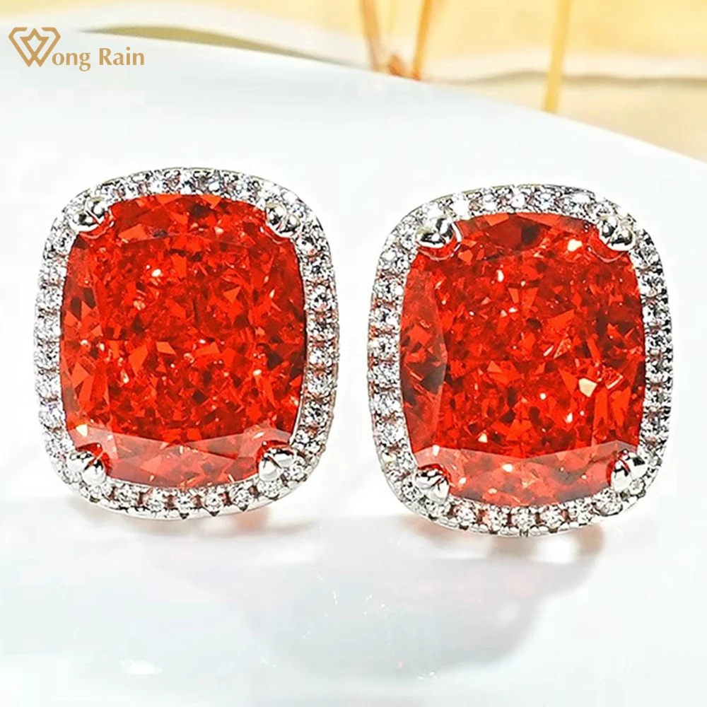 

Wong Rain 100% 925 Sterling Silver 8CT Ruby Aquamarine Citrine Gemstone Sparkling Ear Studs Earrings Anniversary Gifts Jewelry
