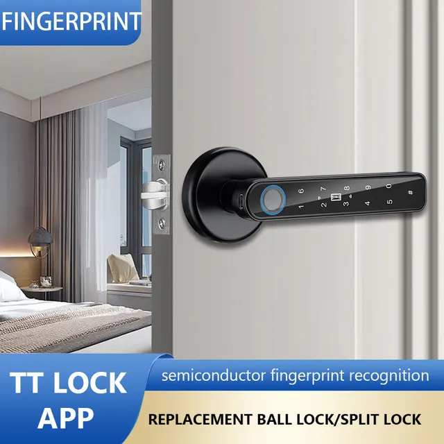 Password Handle Lock Biometric Fingerprint Password Key Unlock Anti Peeping Type-C Emergency Charge for Home Office Glass Doors 4