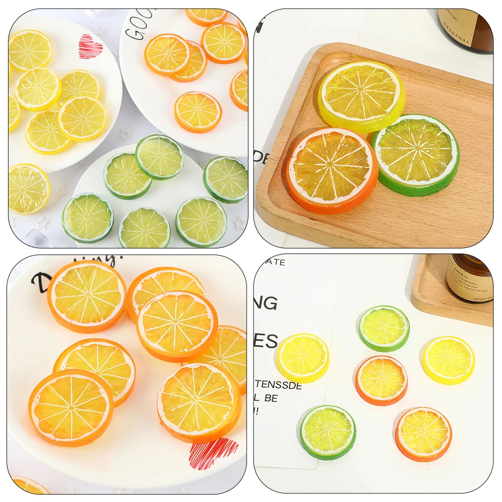 20 Pcs Artificial Fruits and Vegetables Imitation Lemon Slice Plastic Fake Slices Simulation Lemon Ornament Inflatable Decors Limes Lemons