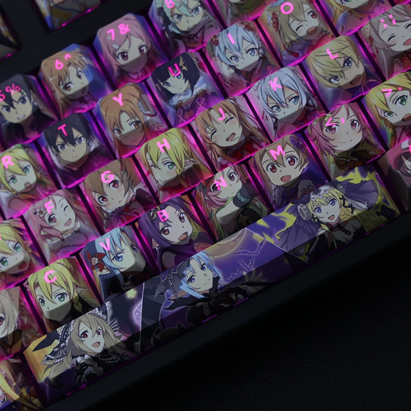 Chaves Pbt Tintura Subbed Keycaps dos Desenhos Animados Anime Gaming Key Caps Sao Backlit Keycap para Espada Arte On-line Todos os Papéis 108 - Imagem 3