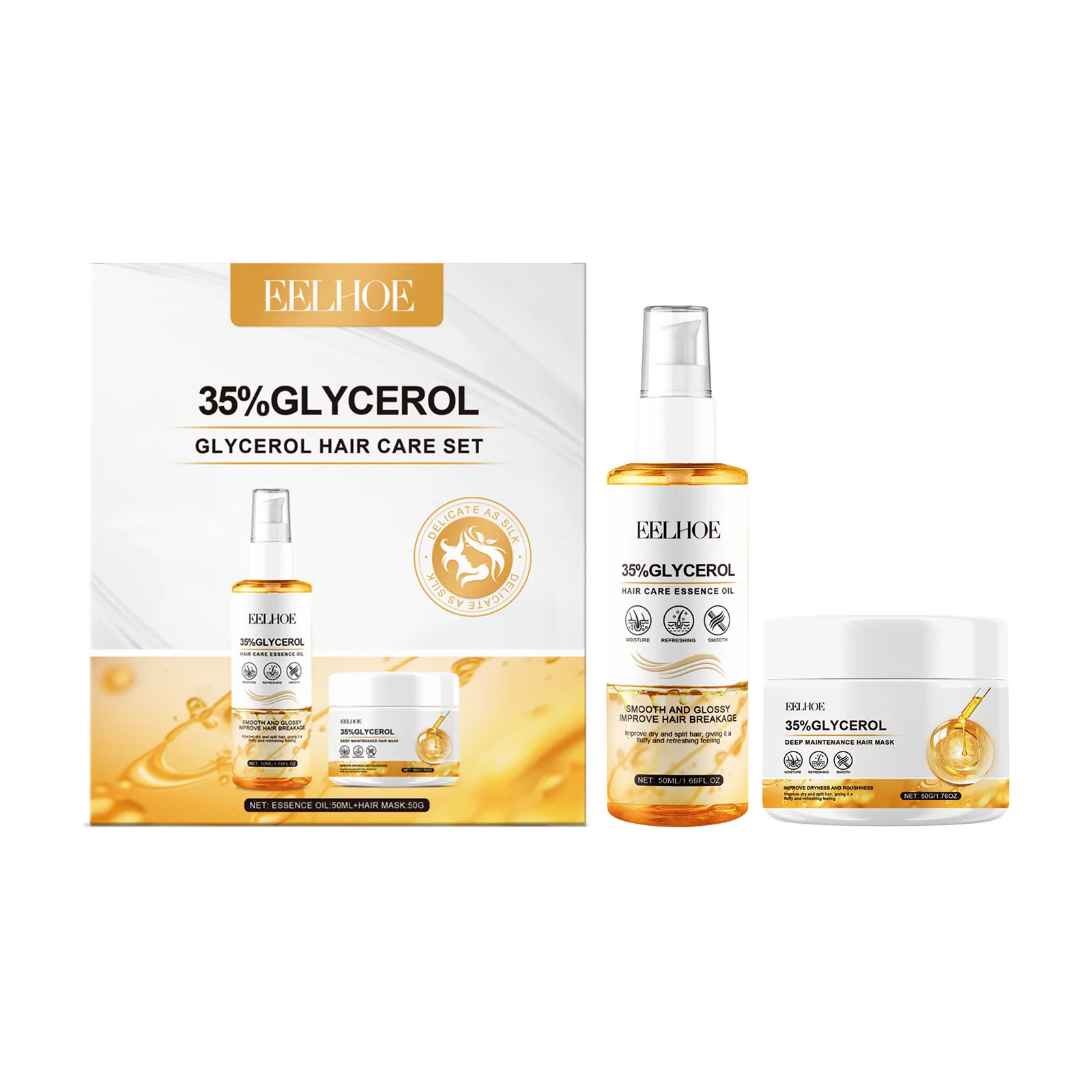 EELHOE Glycerol Hair Care Kit Hyaluronic Acid Essence Oil for Rapid Hair Growth Products Strengthen Smooth Magic Care Mask